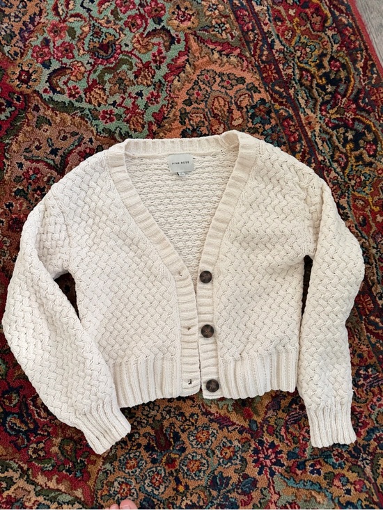Pink Rose Sweaters - Pink Rose Cream Textured V-Neck Button Cardigan